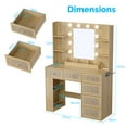 thumbnail image 2 of Zimtown Makeup Vanity Desk, Vanity Desk with Mirror & 6 Drawers, Large Dressing Table with Adjustable Lights & Side Rack, Wood Color, 2 of 8
