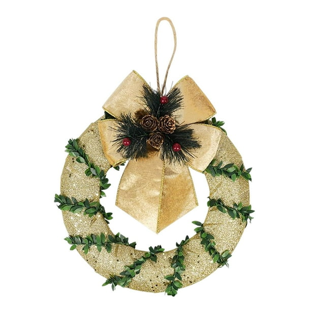 Guirnalda de Navidad colgante de 9,8 pulgadas, corona de Navidad para fiestas, puerta, adornos para festivales Dorado Yuyangstore corona de puerta
