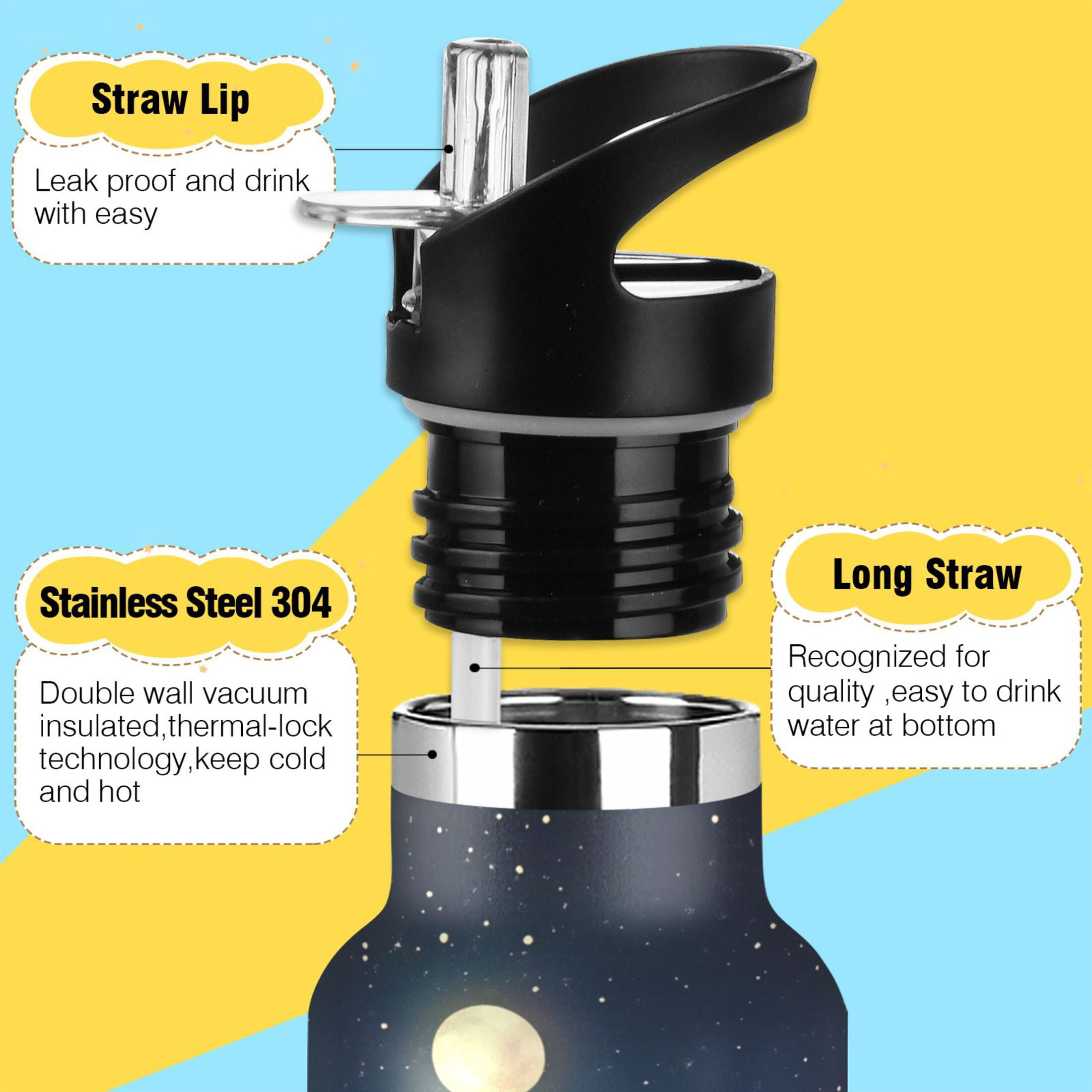 600ML Stainless Steel Insulated Cup Sports Water Bottle Portable Thermos Cup Water Glasses Insulated Tumblers Convenient and Durable Sky Whale