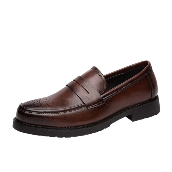 Mens Loafers British Style Solid Color Simplicity Hollow Out Apron Toe Slip on Breathable Comfortable Soft Sole Trendy Retro Business Wedding Formal Fashion Casual Leather Shoes Brown