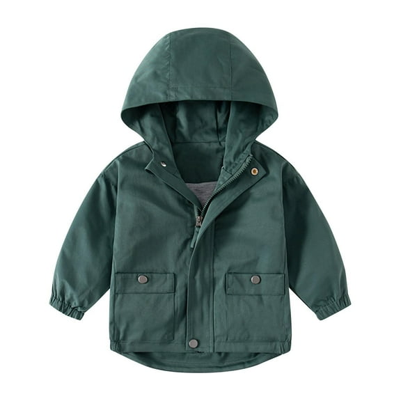 ZACPNCV Rain Jacket for Girls Loose Fit Waterproof Lightweight Lined Rain Coat Hiking Windbreaker Jacket with Hood Olive Green 5-6 Years