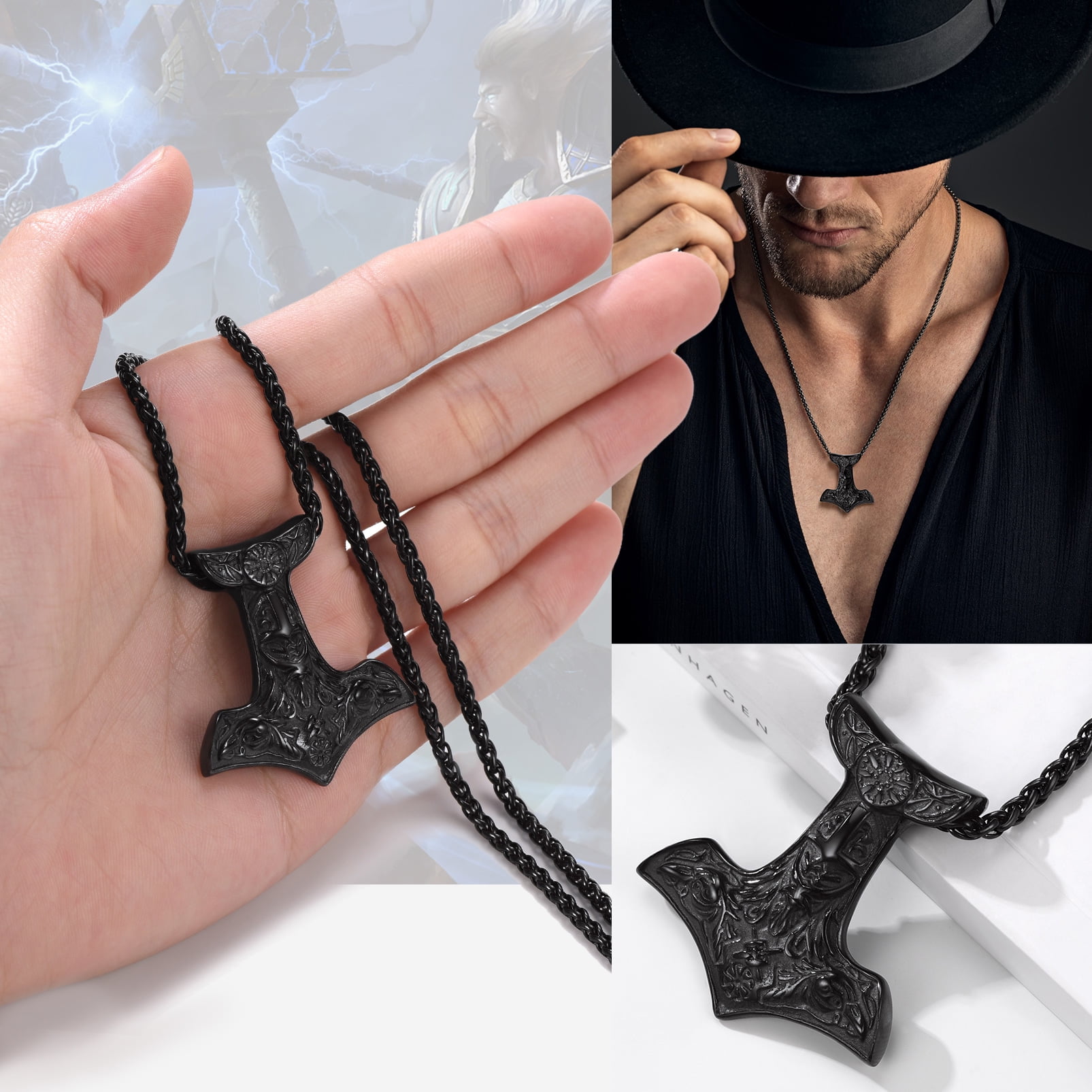 Thor Hammer pendant with goat head on black leather cord. Heavy mjolnir  jewelry. - Shop NorthernPath Necklaces - Pinkoi