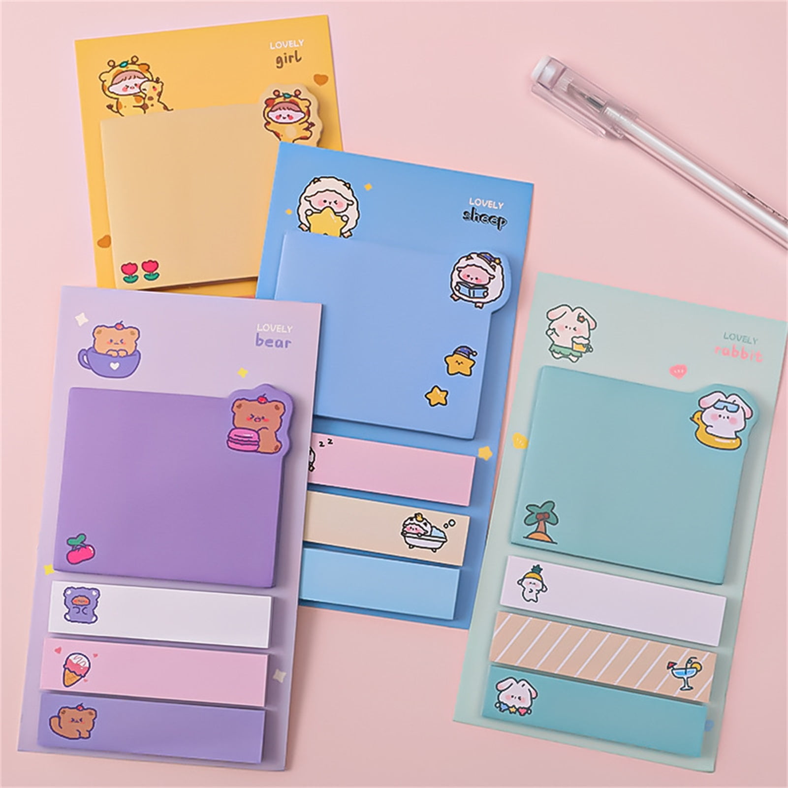Arcemain RNAB0B1BT9BJM cute animals plant foods mini sticky notes, 8 styles  cartoon flags index tabs self-stick fun post it notes, 120 sheets/pack