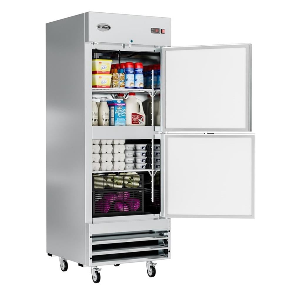 Pemberly Row Silver 28" Commercial Steel Half Door Reach-In Refrigerator