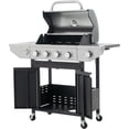 thumbnail image 4 of Rugerasy 4 Burners Stainless Steel BBQ Grill,46,000 BTU Output Propane Grill with Side Burner,Thermometer&Porcelain-Enameled Cast Iron Grates,Outdoor Grill Cart for Garden,Silver, 4 of 7