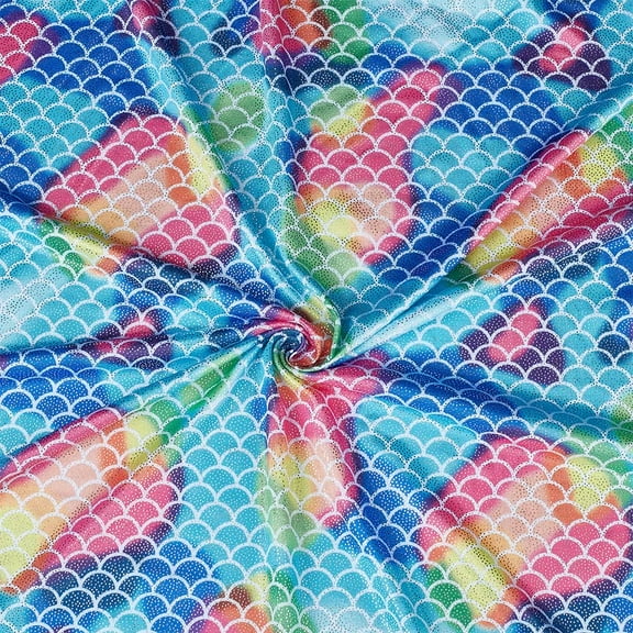 1m Mermaid Scales Fabric 39x59 inch Colorful Spandex Mermaid Fish Scales Fabric 2 Way Stretch Mermaid Printed Fishscale Pattern Fabric for Clothes Sewing DIY Craft Headband Making