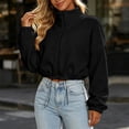 thumbnail image 5 of thefmos Women's Stand Collar Zip Up Cropped Jacket Drawstring Hem Solid Color Casual Winter Coat Fashion Fall Outfit, Black M, 5 of 5