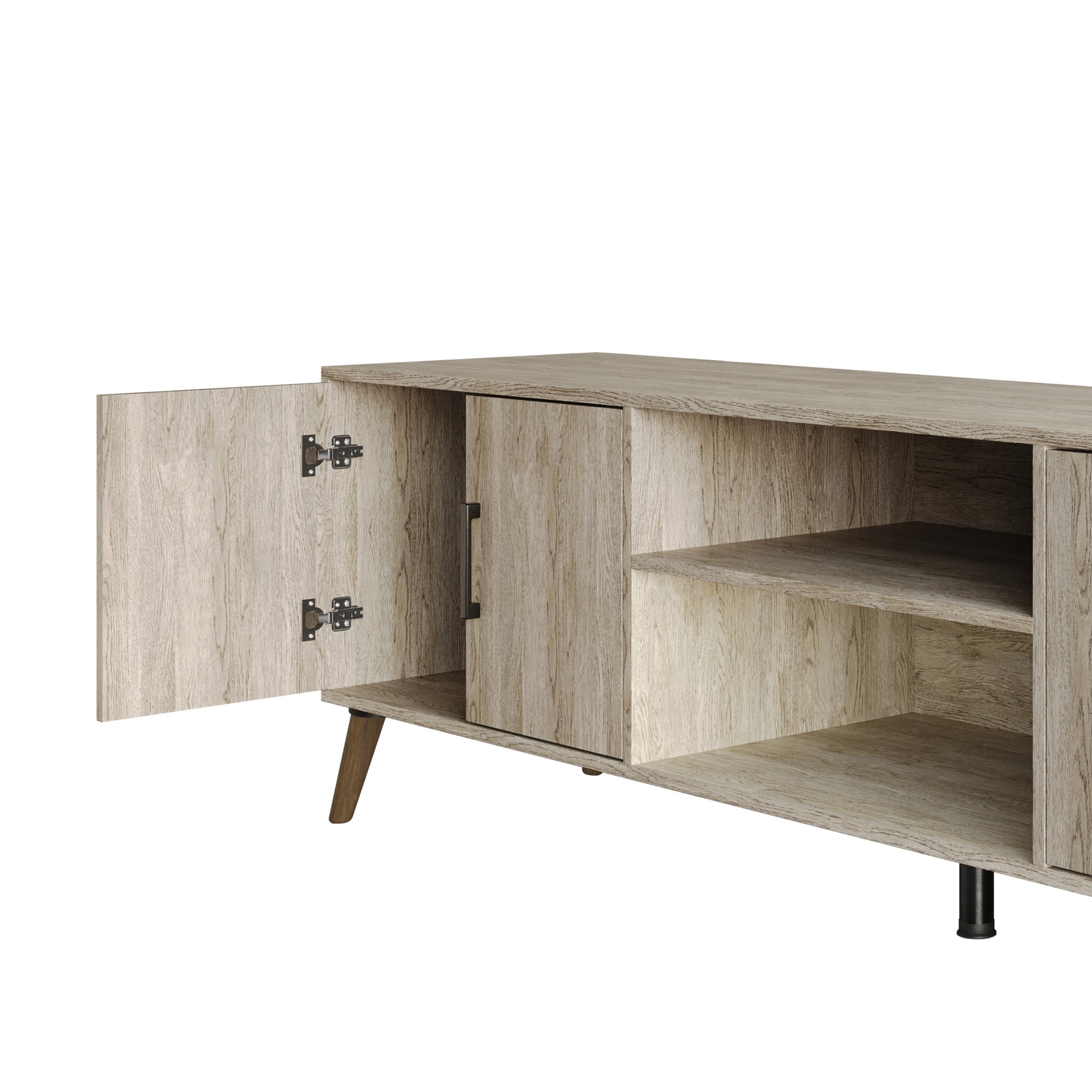 Home Design Juneau 71" TV Stand with Ample Storage, Open Shelves, and Round Cable Hole, Modern Vintage Design for Living Room, Antique Gray