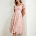 thumbnail image 4 of NTACZA Womens Dresses Midi Dressy Wedding Guest Dresses Square Neckline A-Line Mesh Embroidered Pink XXL, 4 of 7