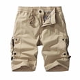 thumbnail image 2 of Ceisia Men Multi Pocket Zip Detail Drawstring Waist Casual Cotton Cargo Shorts Khaki XXL Gift, 2 of 9