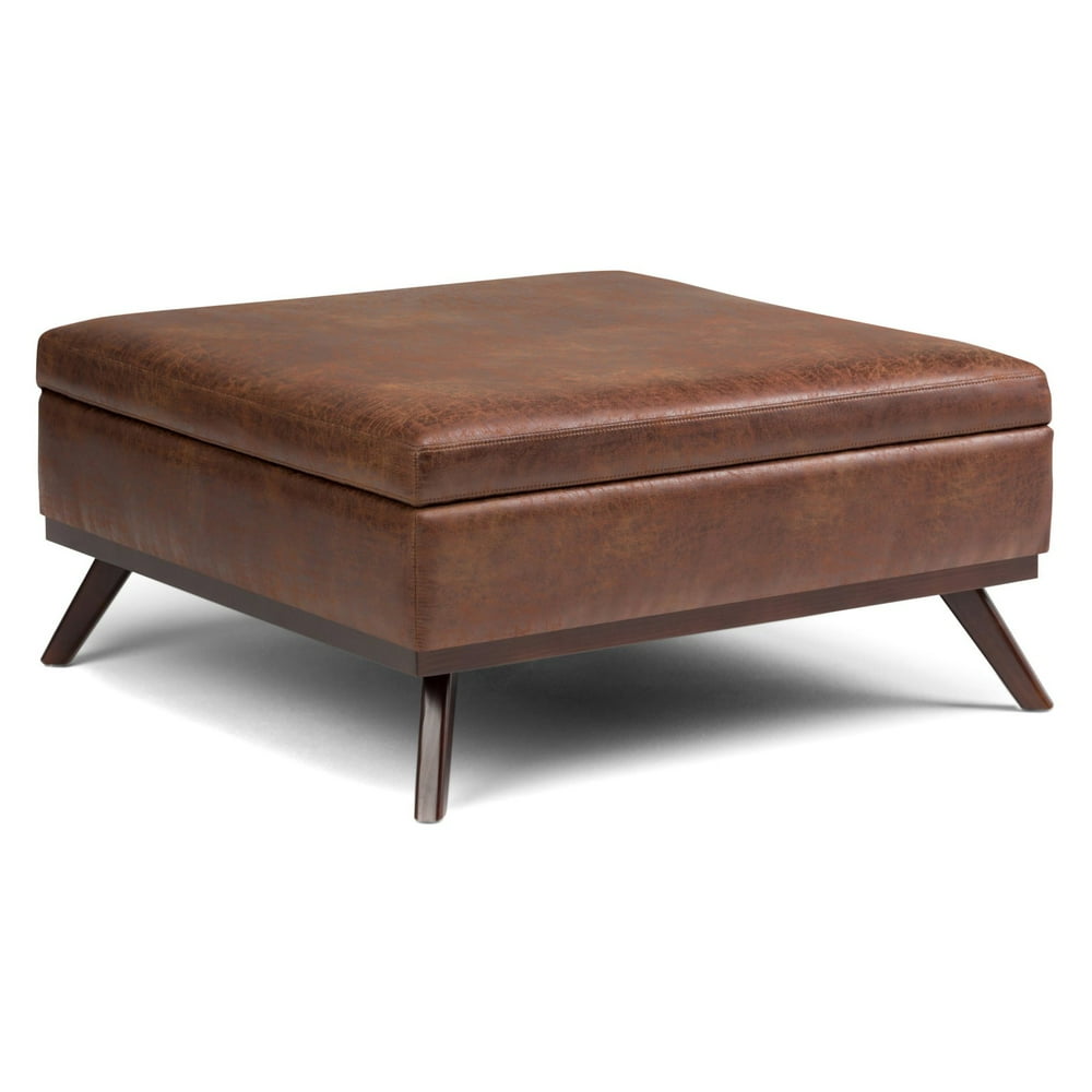 Simpli Home Owen Square Coffee Table Ottoman with Storage