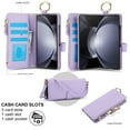 thumbnail image 3 of ELEHOLD For Samsung Galaxy Z Fold 5 Phone Case Leather Crossbody Zipper Card Wallet Flip Case Kickstand Cover, with Ring Holder,Full Body Protection-Violet, 3 of 7