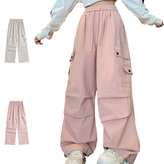 UJNDER Girl's Loose Fit Wide Leg Trousers for Comfortable Outdoor Play Cargo Sweatpants,Pink,9-10 Years