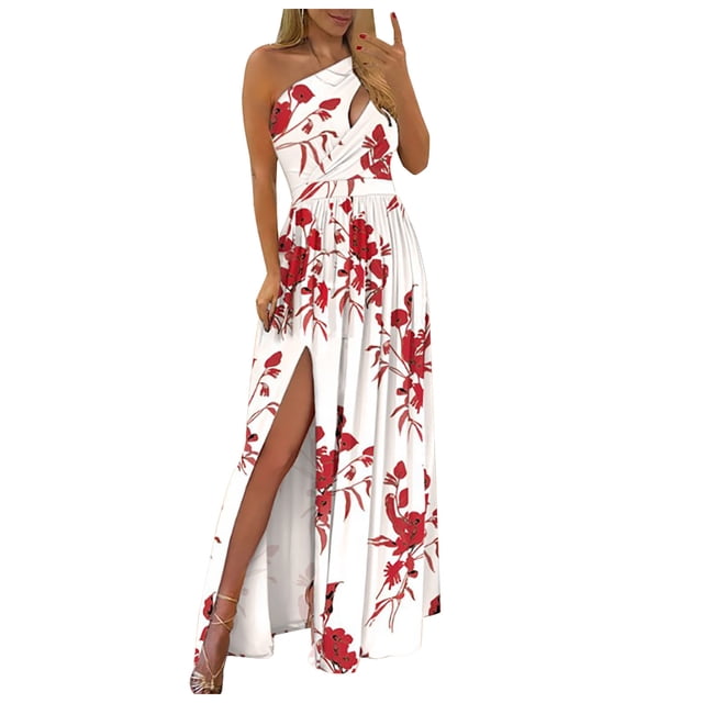 Moda mujer un hombro ahueca hacia fuera el vestido largo causal sin mangas Fridja hjkh2750