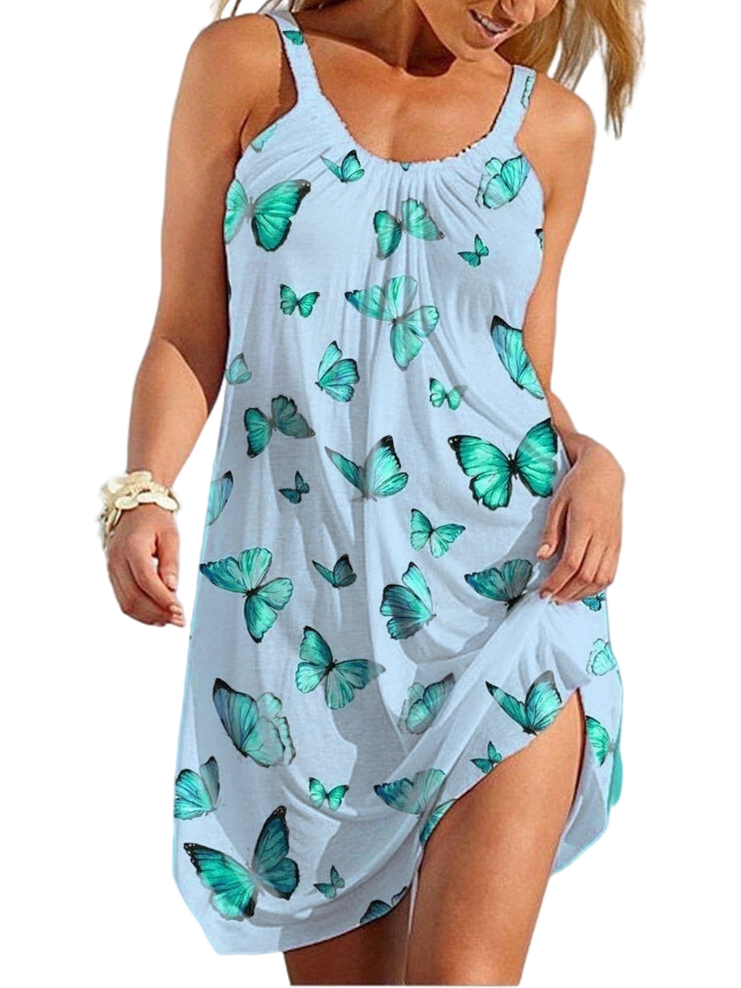 Women Pajamas Lounge Dress Summer Sleeveless Tunic Dress Butterfly ...