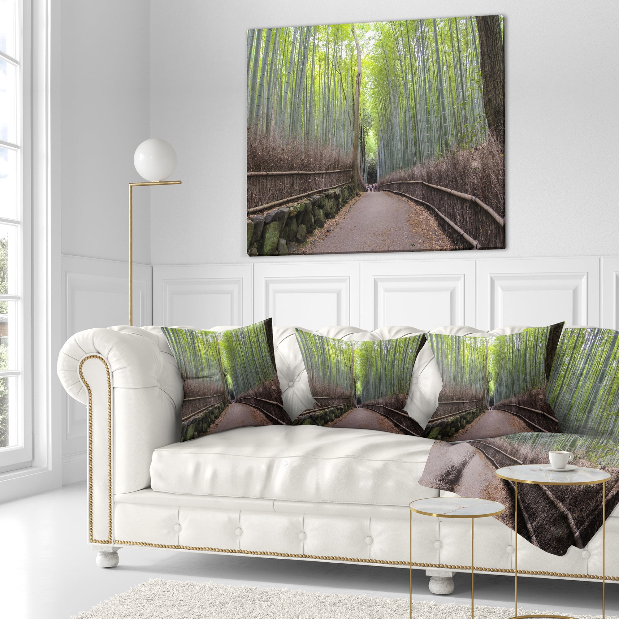 Designart Arashiyama Bamboo Path Japan - Forest Throw Pillow - 18x18