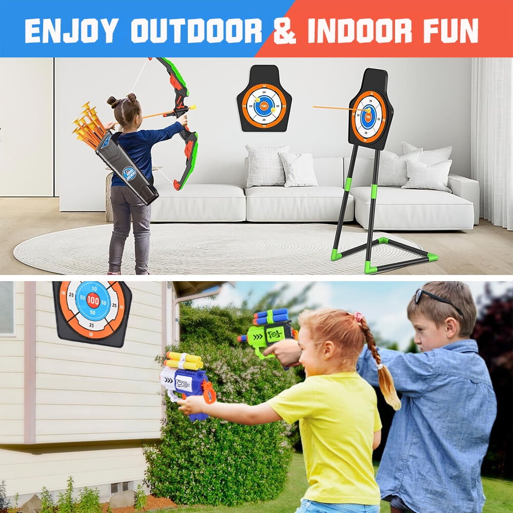 Bow and Arrow Set, LED Light Up with 20 Suction Cup Arrows Target & Quiver Archery Set with Standing Target for Boys & Girl