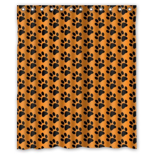 Cortina de ducha Impermeable ABPHQTO Lindo Pie Cachorro Negro En Naranja 150x180 cm