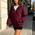 thumbnail image 5 of Hearthz Full Zip Hooded Jacket for Women Solid Color Drop Shoulder Zip Up Hoodie Women Lightweight Fall Winter Warm Women’s Jackets with Pocket Wine M, 5 of 6