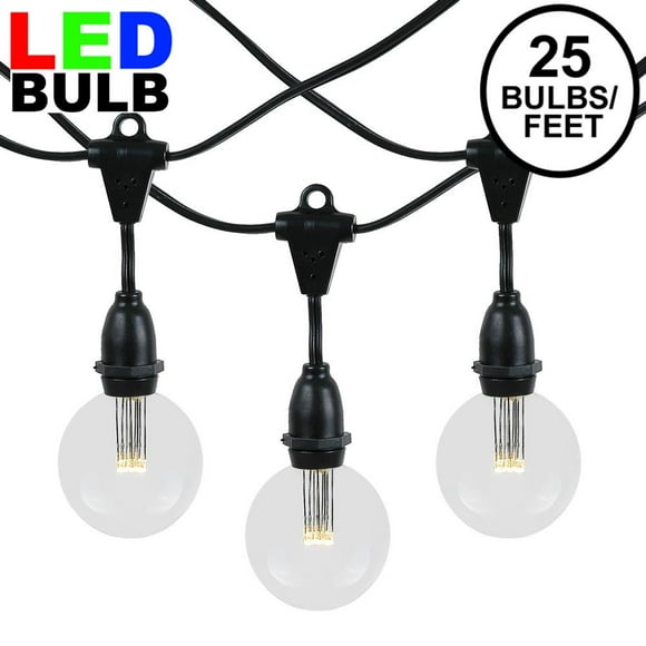 Novelty Lights 25' Warm White LED G50 Globe Outdoor String Lights, Suspended, Commercial Grade, Backyard Garden Gazebo, Cafe Market Patio Lights, Black Wire, 25 Sockets
