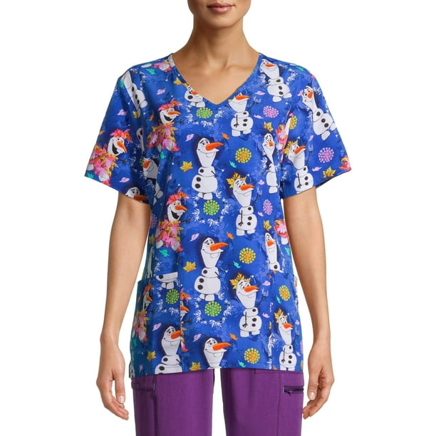 Scrubstar Scrubstar Disney "Olaf Flakes" Women's VNeck Print Scrub