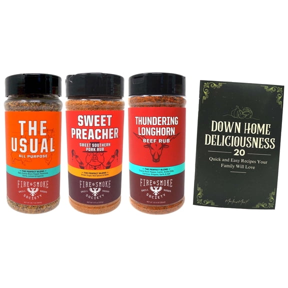 Fire & Smoke Society Meat Seasoning Rub Variety Pack, Sweet Preacher, The Usual & Thundering Longhorn MerlinsMart Zine
