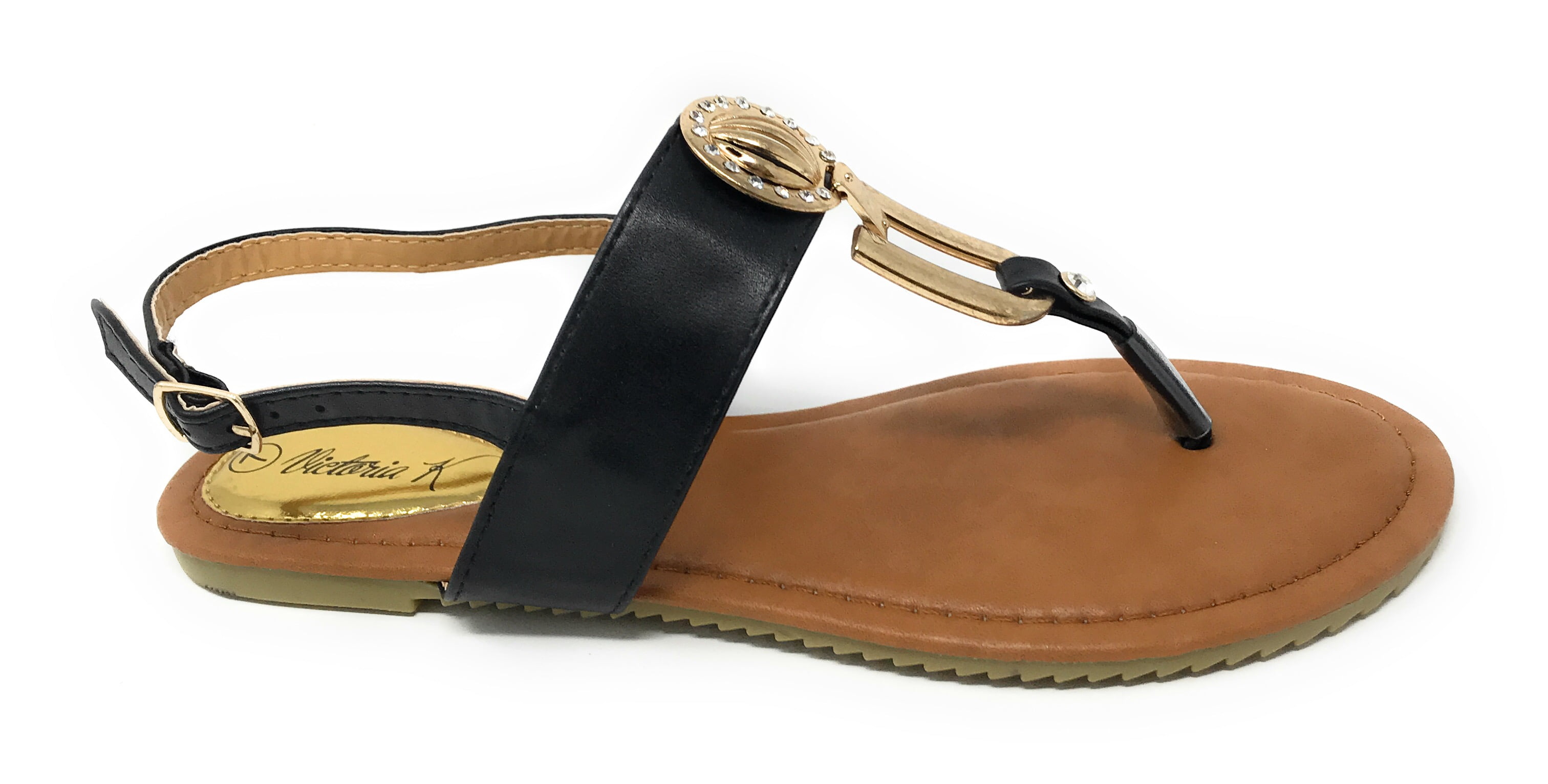 Victoria K Women's Rhinestone and Gold medallion Sandals
