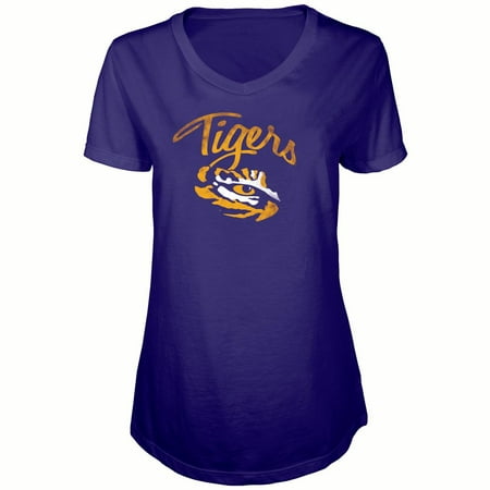 Lsu Tigers Beverage - Women's Russell Purple LSU Tigers Distressed V-Neck Tunic T-Shirt