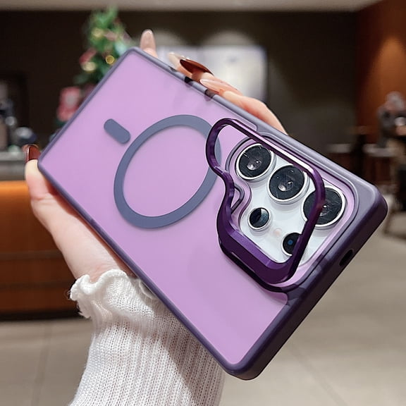 Magnetic Case for Samsung Galaxy S24, Compatible with Magsafe Camera Kickstand Matte Translucent Hybrid Rugged Shockproof Back Cover for Samsung Galaxy S24, Darkpurple