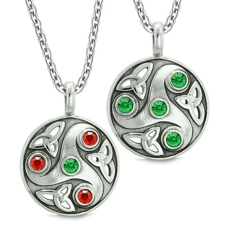 Goddess Celtic Triquetra Amulets Love Couples or Best Friends Set Royal Red Green Pendant