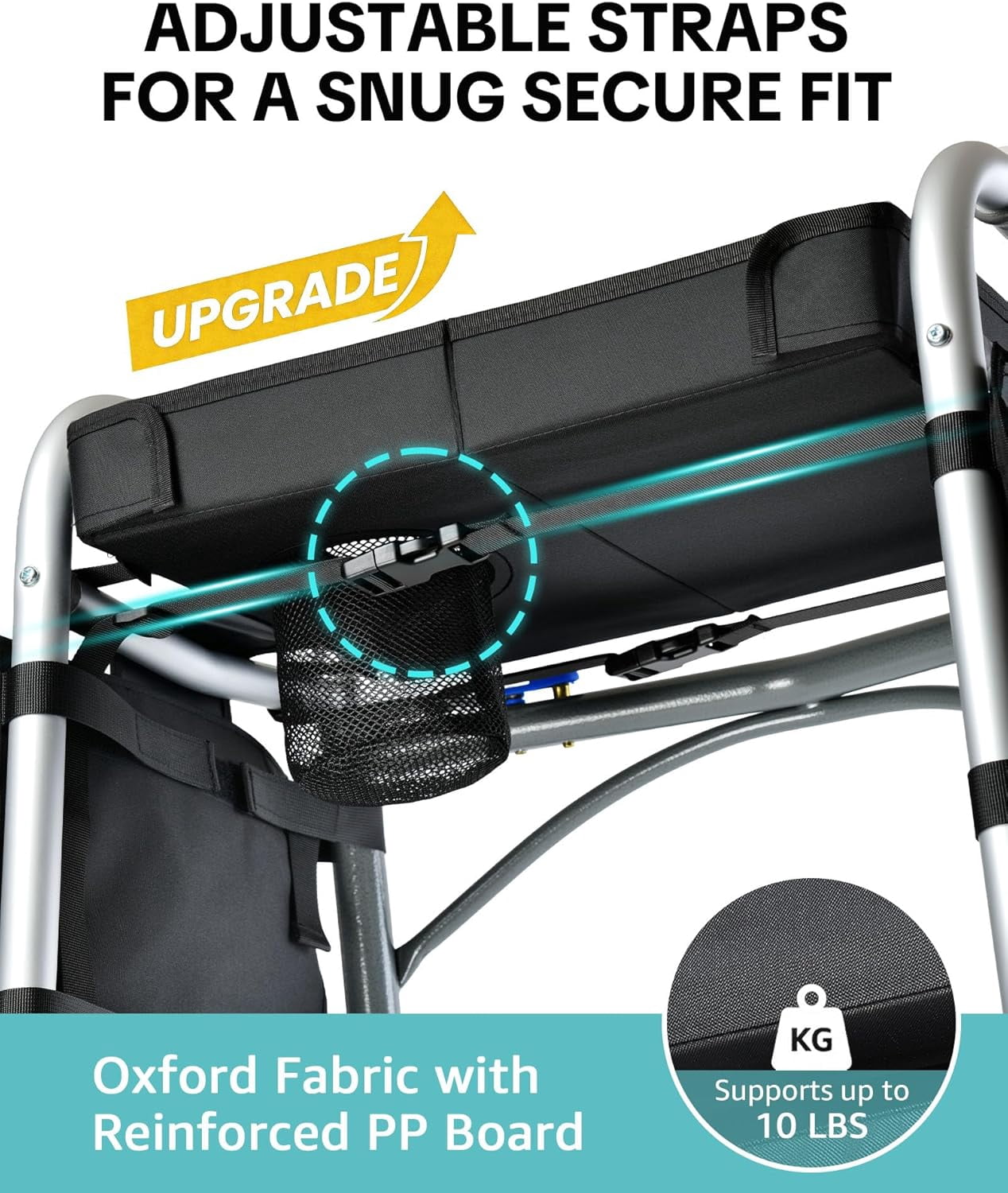 Folding Walker Tray with Cup Holder & Side Pockets, Spill-Proof Dining Tray for Rolling Walkers