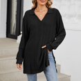 thumbnail image 2 of Diufon Pullover Tops for Women Solid Color Side Hem Split Blouses V Neck Long Sleeve Tees, 2 of 7