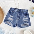 thumbnail image 4 of Tigivemen Jeans for Teen Girls Trendy Ripped Shorts Vintage High Waist Denim Shorts with Elastic Waistband Blue 7-8 Years, 4 of 6
