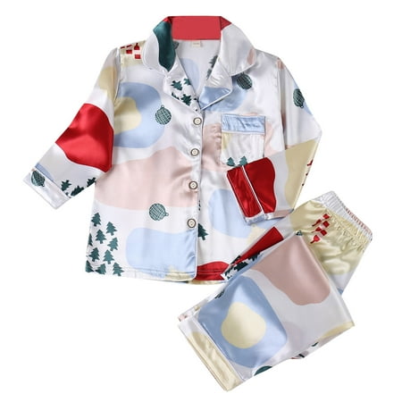 

Toddler Kids Baby Boys and Girls Spring and Autumn Long Sleeve Pajama Outfits Cute Cartoon Print Button Lapel Sleepwear Children s Casual Loose Home Wear