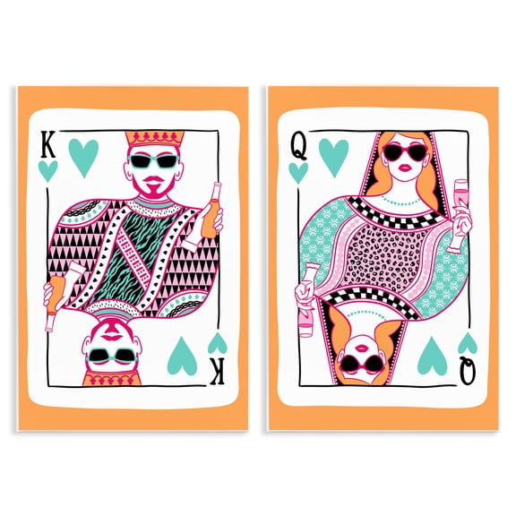 Stupell Industries King & Queen of Hearts Entertainment Painting Unframed Art Print Wall Art, 10 x 15, Set of 2