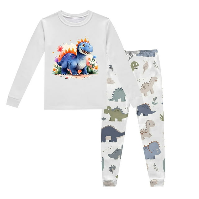 Dsscvnef Ensemble de Pyjamas pour Filles Enfants Dinosaure Col Rond Haut Pantalon Tenues d'Été pour Filles Ensemble Vêtements Garçon Tout-Petit 3-4 Ans Vêtements Enfants Filles