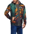 thumbnail image 2 of Zufioo Colorful Owl Forest Print Men's Hooded Cardigan, Zip-up Long-Sleeved Sweatshirt Jacket Sportswear-Small, 2 of 5