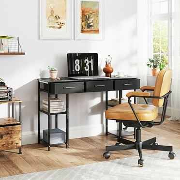 HOMCOM 47" Small Writing Desk, Computer Desk with Fabric Drawers, Home Office Desk with Adjustable Shelves, Computer Table for Small Spaces, Black