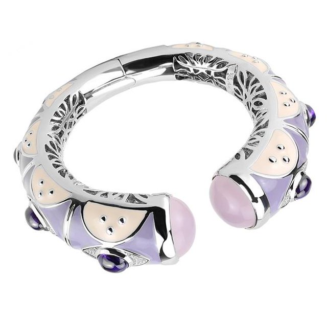 Alamode LO4268-6.25 Women Rhodium Brass Bangle with Synthetic in Rose - 6.25 in.