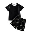 thumbnail image 1 of Rovga Ensemble de Pyjama 2-3 Ans pour Garçon, Col Rond, Manches Courtes, Couleur Unie, Haut et Short, Coupe Décontractée, Noir, 1 of 7