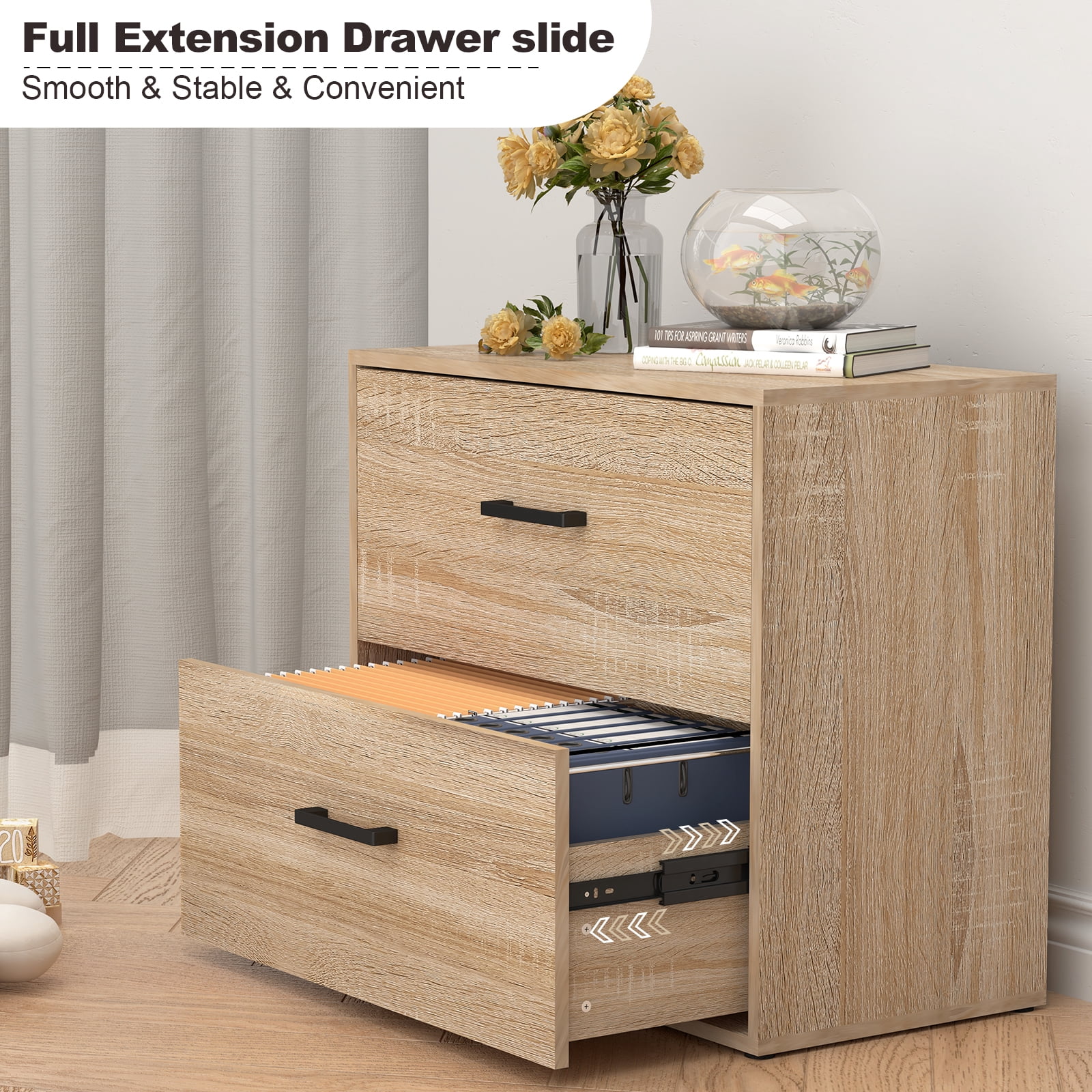 Marcree 2 Drawer Lateral File Cabinets, Office File Cabinet for Home Office, Wooden Filing Cabinets for Hanging Files/Letter, Oak