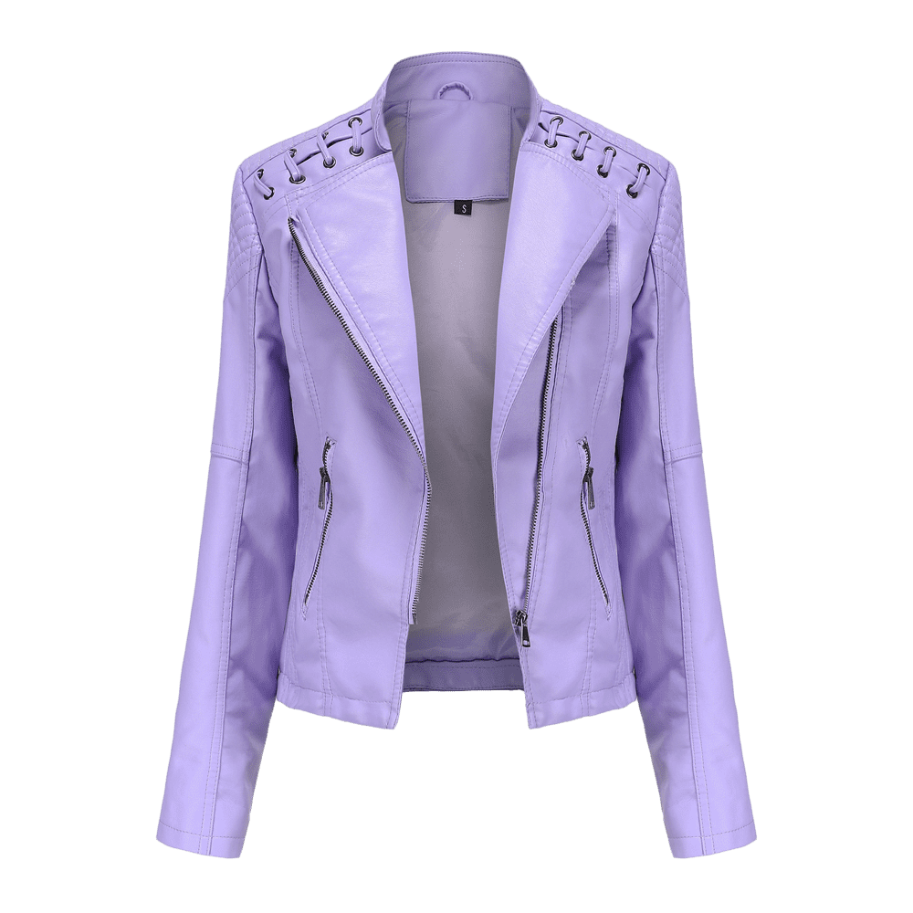 QATAINLAV Women's Faux Leather Moto Jacket Casual Short Solid Color Biker Coat Ladies Zip Up Open Front Lapel Motorcycle Outwear with Pockets, Hot Pink, XXXL