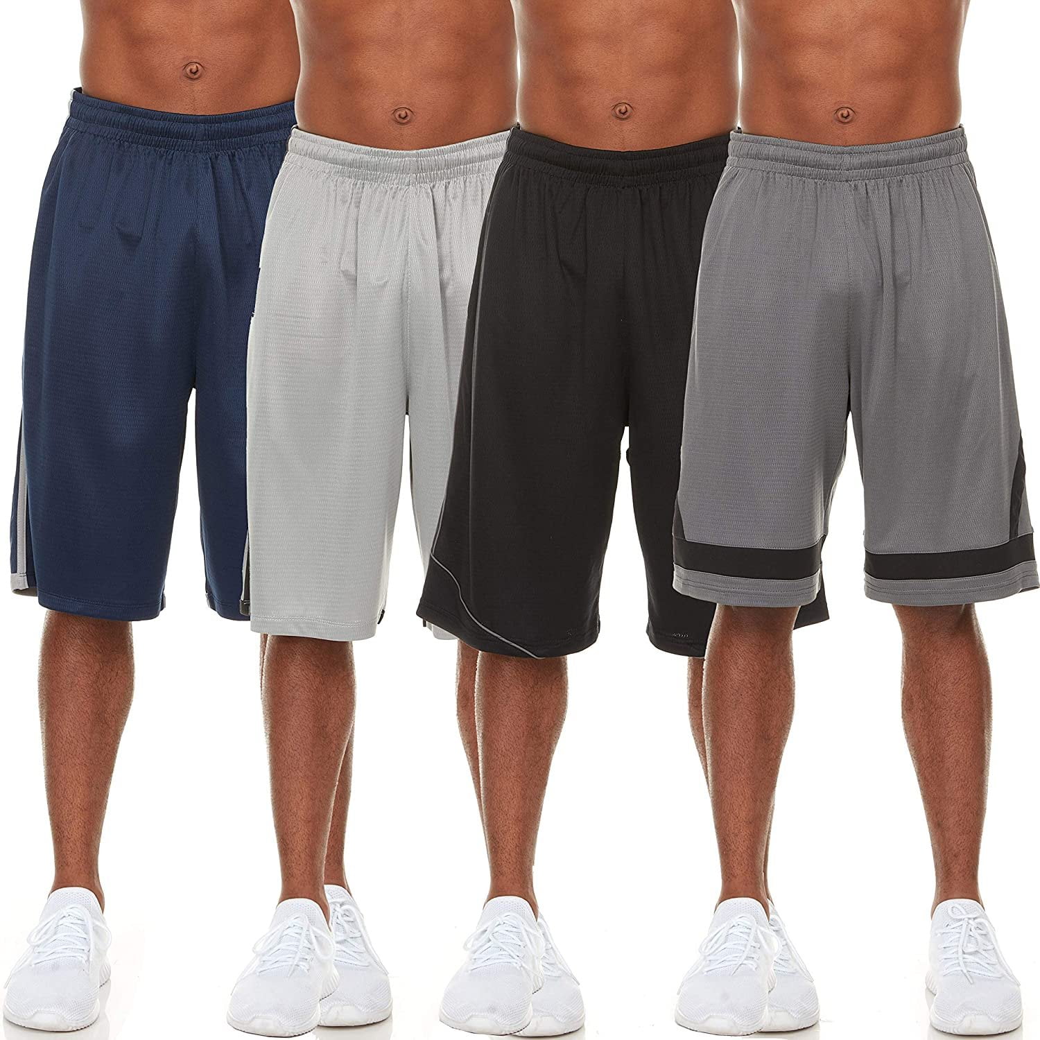 Essential Elements 4 Pack: Men's Active Performance Athletic Basketball Workout Gym Knit Shorts with Pockets XX-Large, Set B
