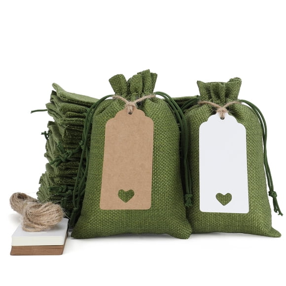 Tapleap Petits Sacs Cadeaux Verts avec Cordon - 30 Pcs Sacs en Toile de Jute 4x6 pour Emballer les Cadeaux de Noël, Savon, Bijoux, Jeux de Croix, Ensembles de Marbre, pour Petite Entreprise, Anniversaire, Mariage