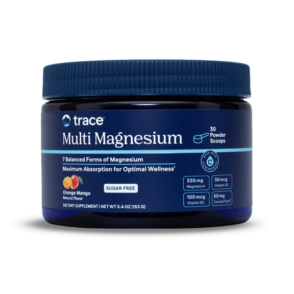 Trace Minerals Multi Magnesium Powder for Stress, Energy and Heart Health, Orange Mango, 30 Servings