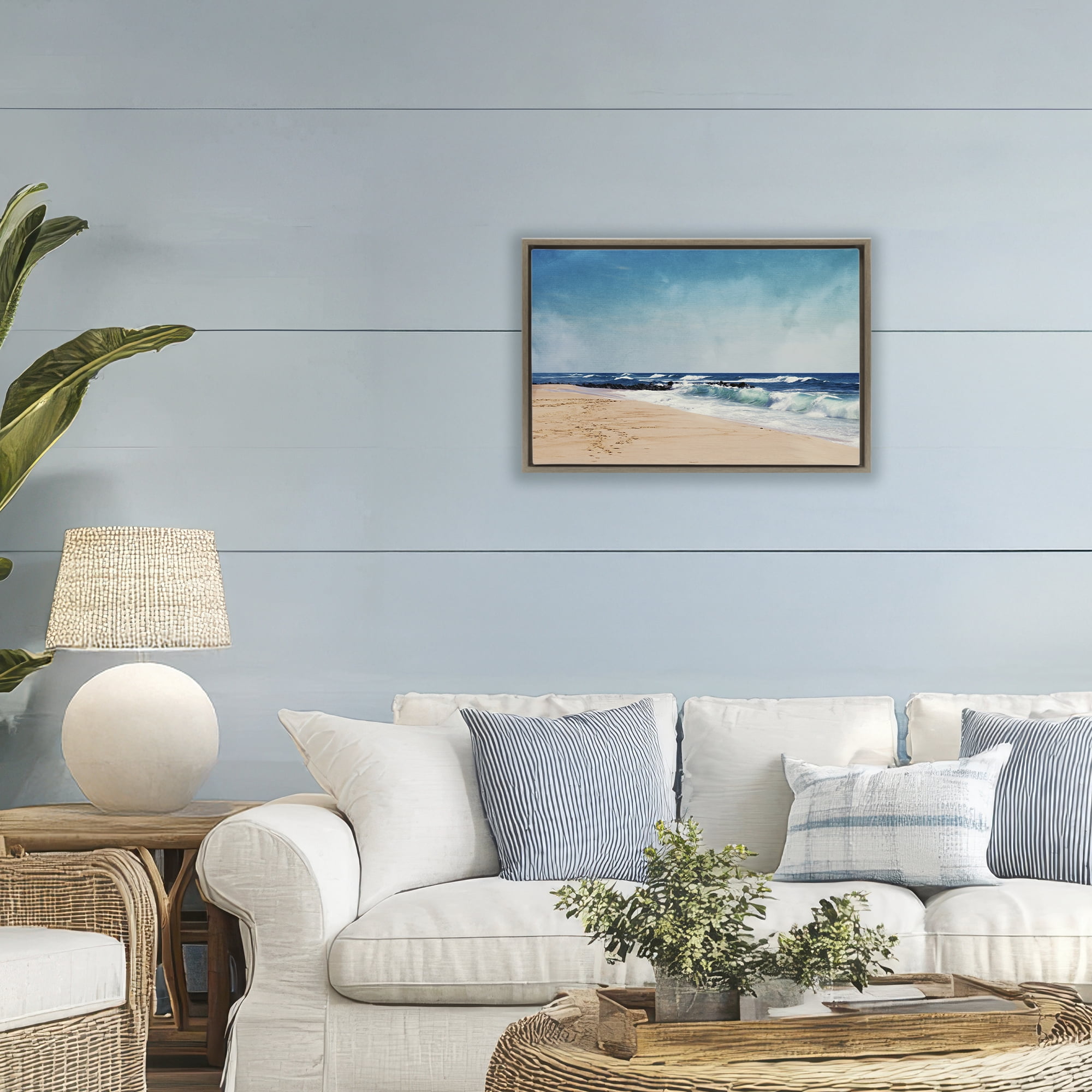 Stupell Industries Atlantic Waves Shoreline Brown Framed Floater Canvas Wall Art, design by Dirk Wüstenhagen