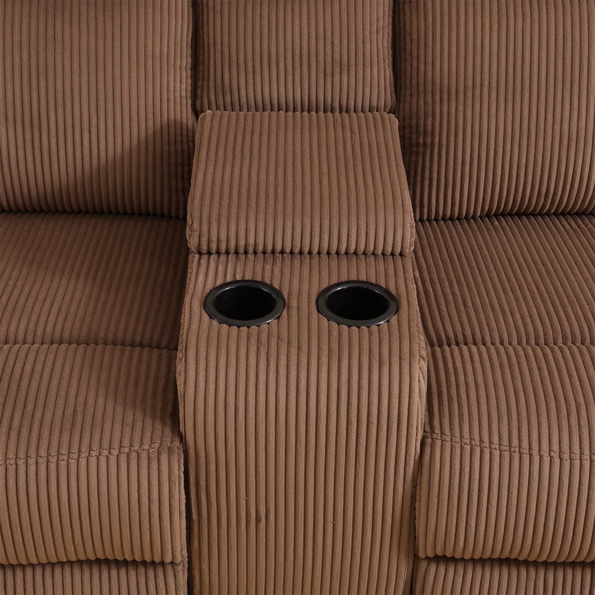 Aukfa 3-Piece Recliner Sofa Set, 5 Seat Sectional Couch with Cup Holders&Storage Console, Corduroy, Brown