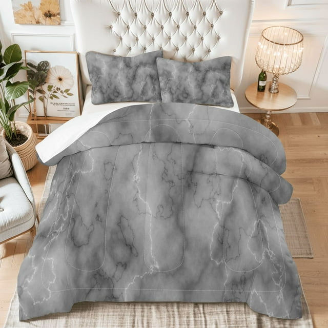 Grey Marble King Size Comforter Set – 3 Piece King Comforter Set - Soft Microfiber All Season King Comforter by Conrad’s Limited Collections