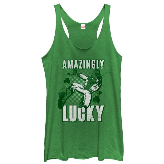 Women's Marvel St. Patrick's Day Spider-Man Amazingly Lucky  Racerback Tank Top Envy Green 2X Large