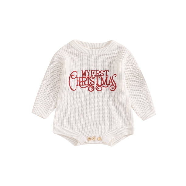 Conjunto navideño para bebé niño y niña, mono con bordado de letras, suéter de manga larga con burbujas, mi primer conjunto navideño para bebé